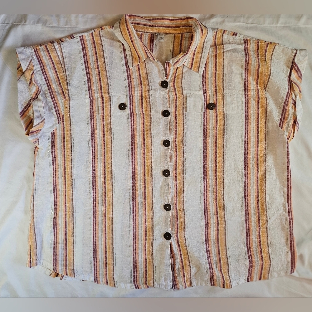 Cato Womens White & Pink/Orange Striped Short Sleeve Lightweight Top Size 22/24